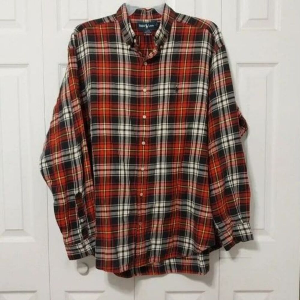 Vintage 90s Ralph Lauren Blaire Mens XXL Flannel Shirt Red Plaid Button Down